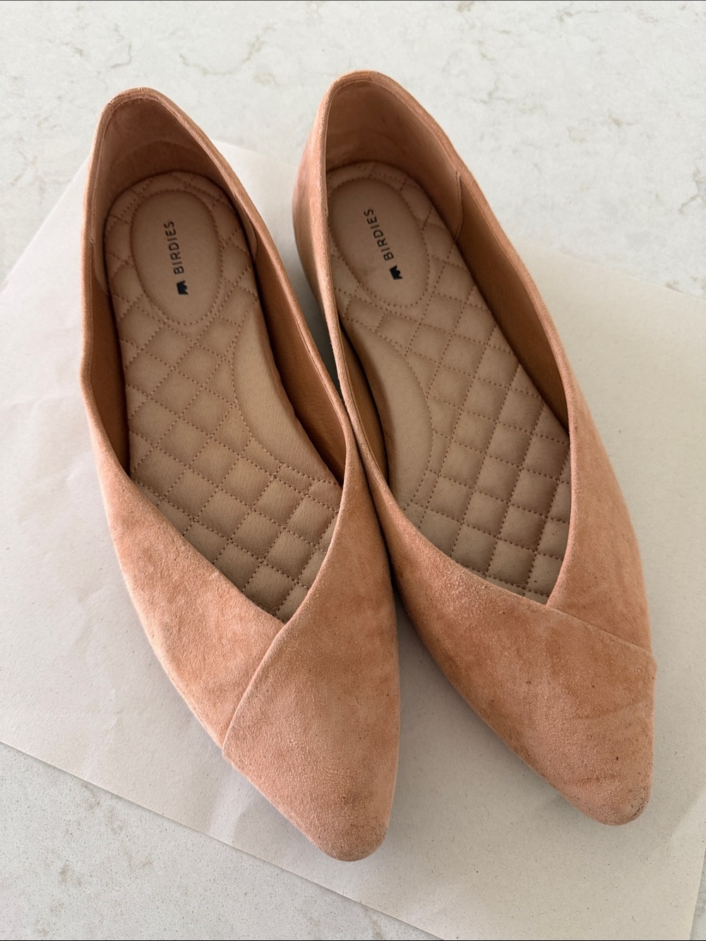 Birdies Suede Pointed Flats in Tan